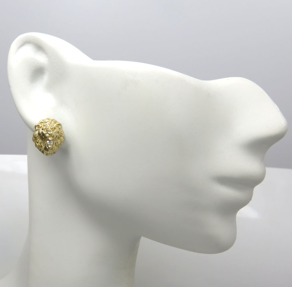 10k yellow gold small cz lion earrings 0.15ct - Image 4