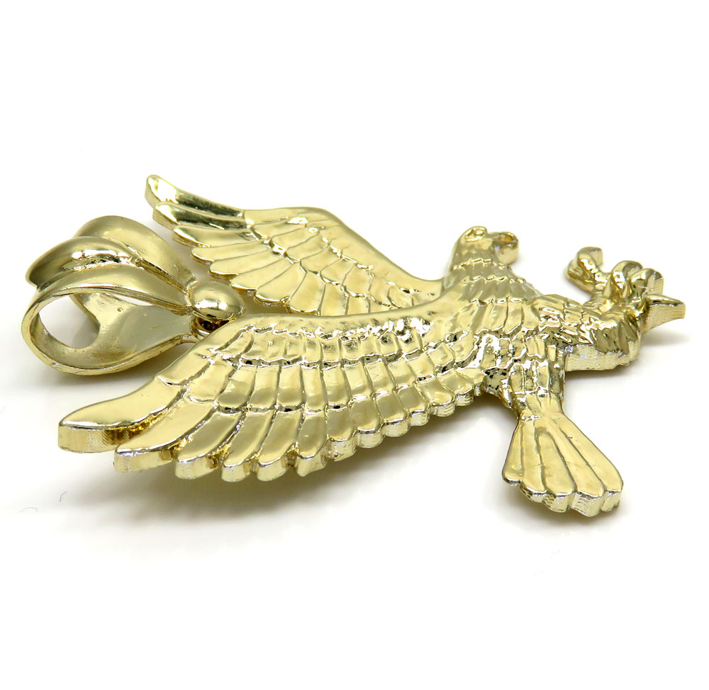10k yellow gold medium diamond cut flying eagle pendant