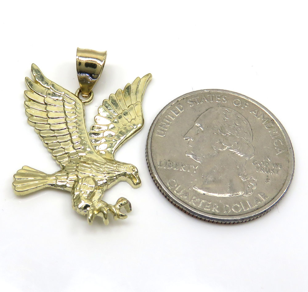 10k yellow gold small diamond cut flying eagle pendant - Image 2
