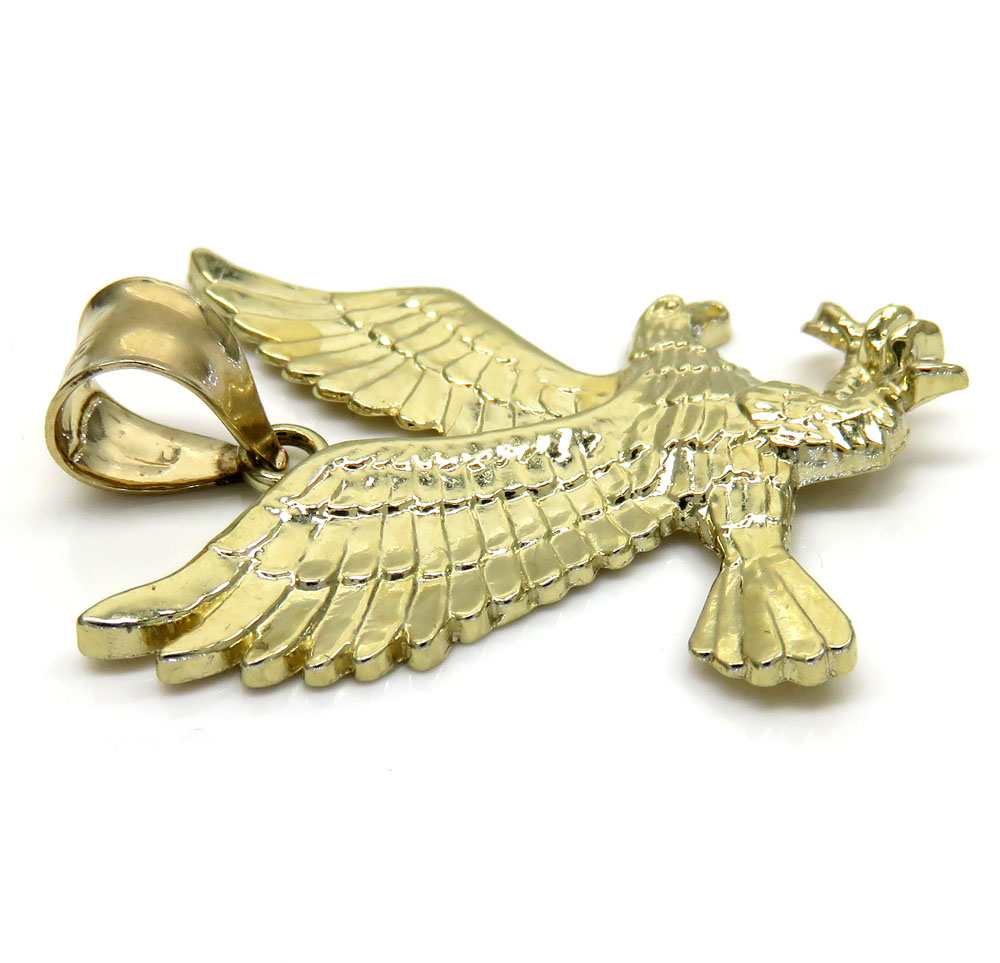 10k yellow gold small diamond cut flying eagle pendant - Image 3