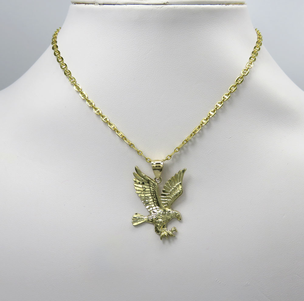 10k yellow gold small diamond cut flying eagle pendant