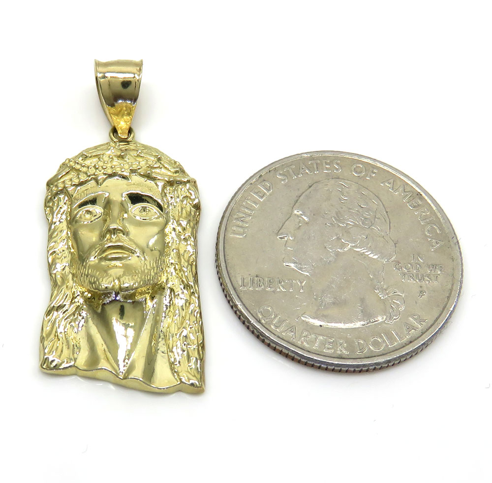 10k yellow gold small classic jesus face pendant - Image 2