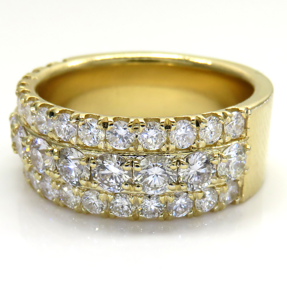 14k solid yellow gold three row diamond half iced 10mm band 4.24ct - Image 2