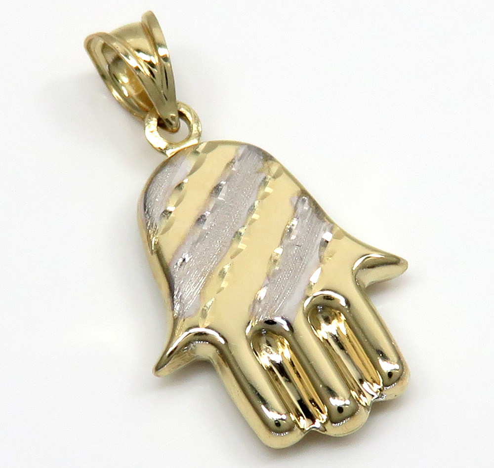 14k two tone gold mini hollow hamsa pendant 