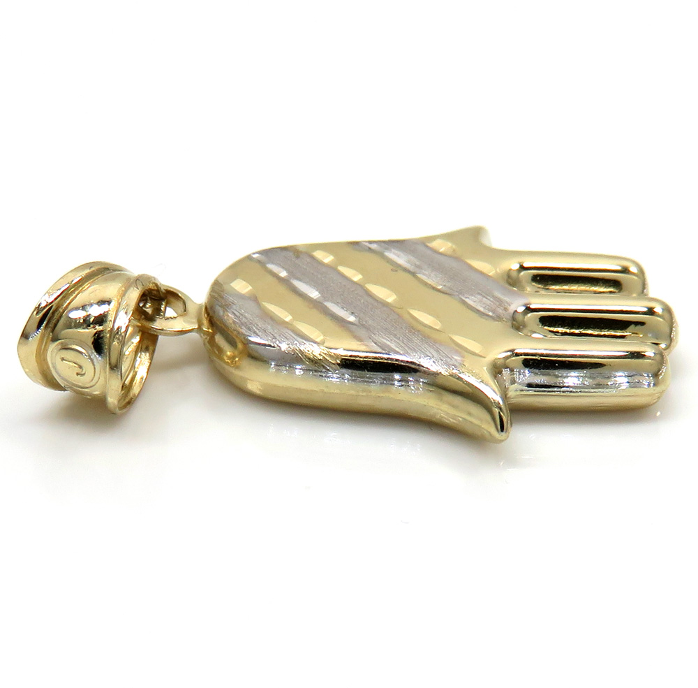 14k two tone gold mini hollow hamsa pendant 