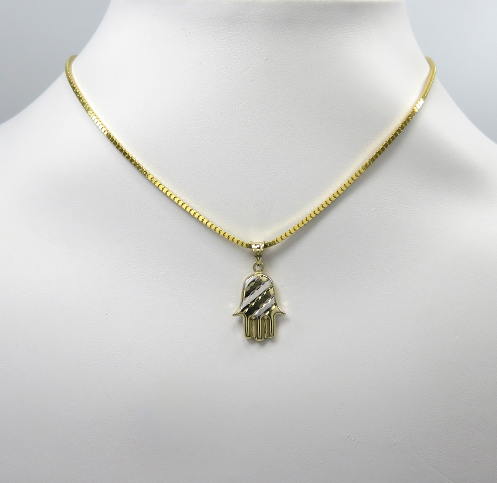 14k two tone gold mini hollow hamsa pendant  - Image 5