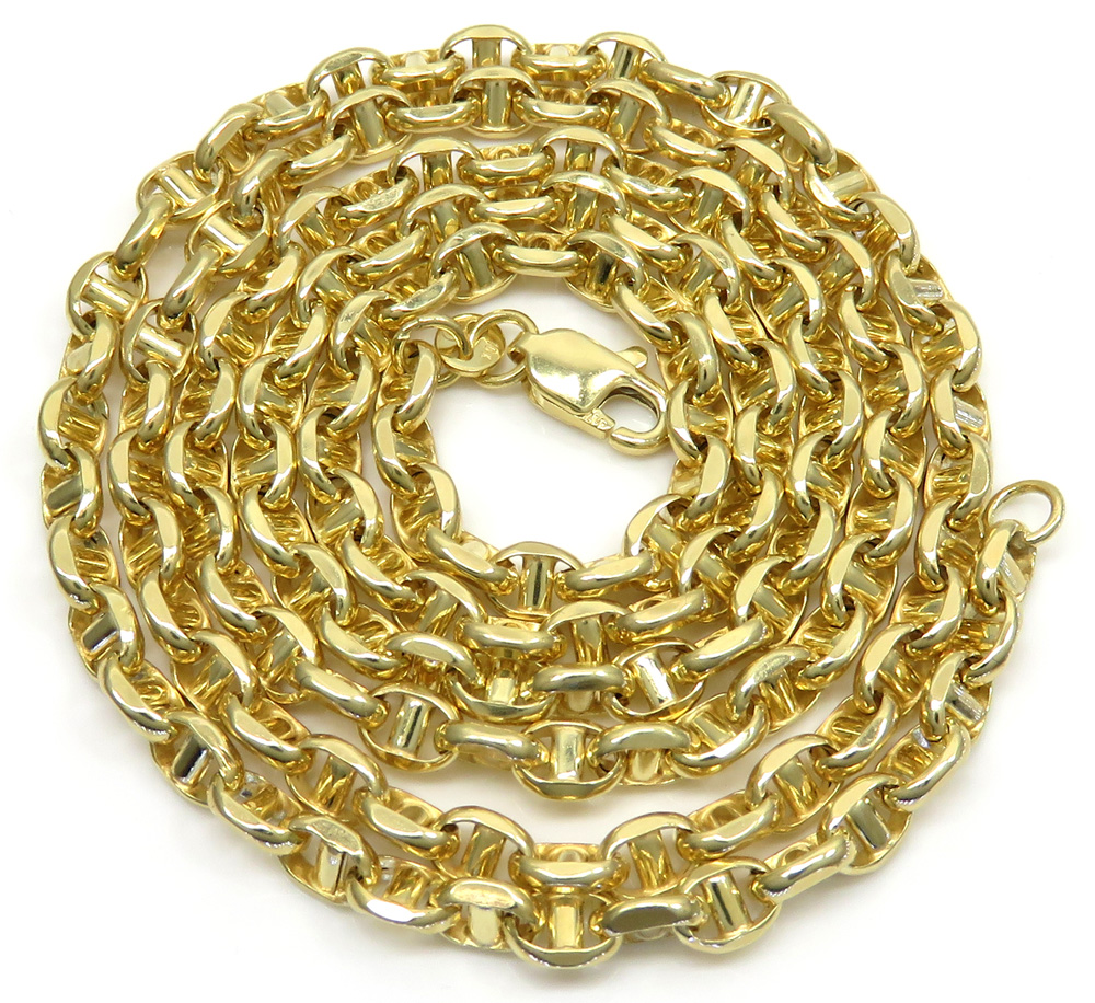 10k yellow gold hollow puffed mariner chain 18-22