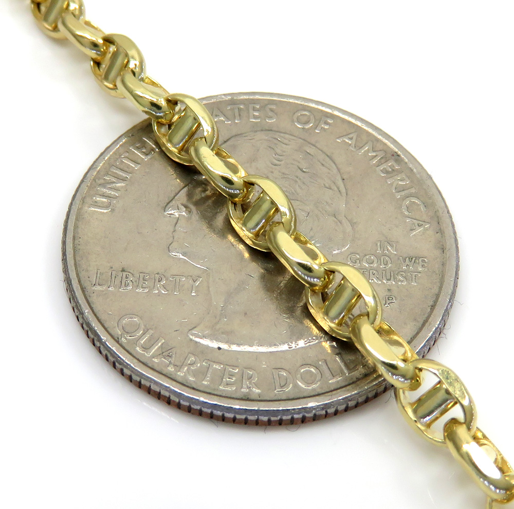 10k yellow gold hollow puffed mariner chain 18-22