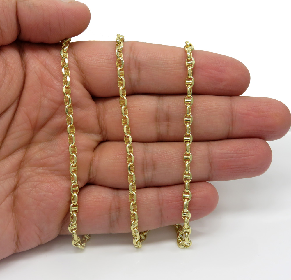 10k yellow gold hollow puffed mariner chain 18-22