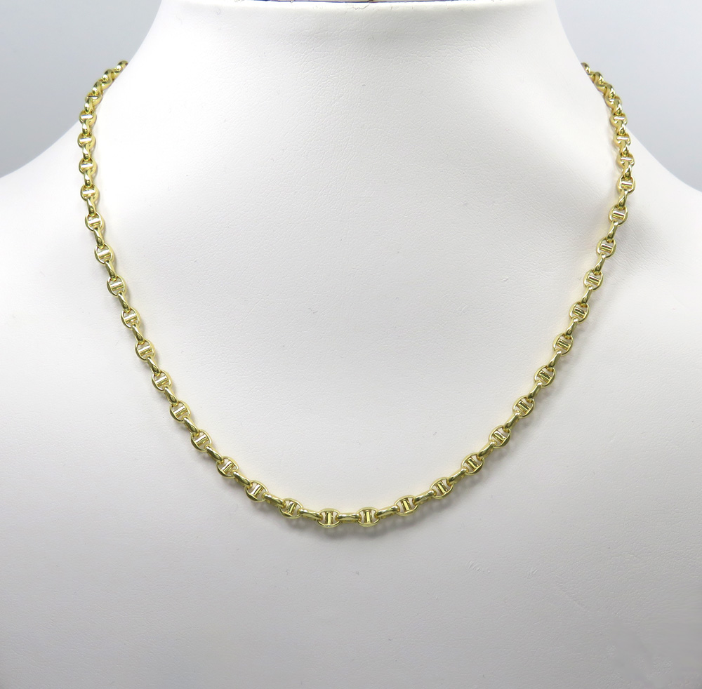10k yellow gold hollow puffed mariner chain 18-22