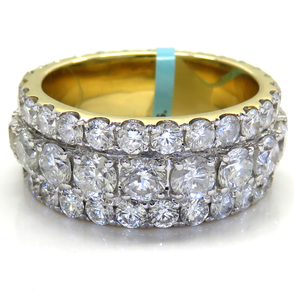 14k solid yellow gold three row diamond 9.50mm eternity band 8.64ct