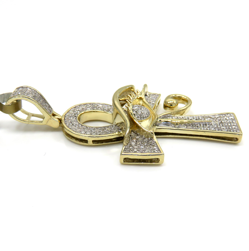 10k yellow gold diamond eye of horus ankh pendant 0.42ct - Image 3