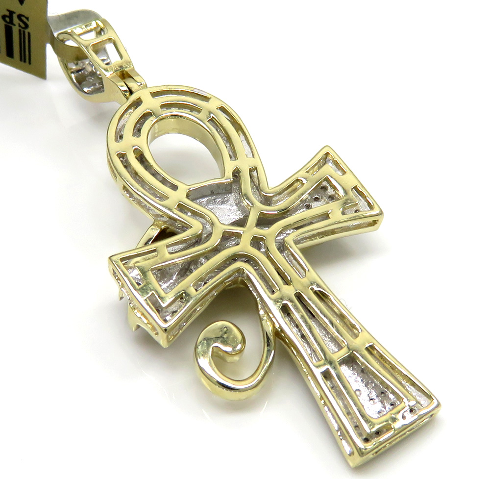 10k yellow gold diamond eye of horus ankh pendant 0.42ct 
