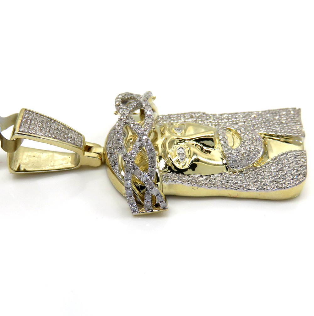 10k yellow gold large diamond jesus face pendant 0.90ct