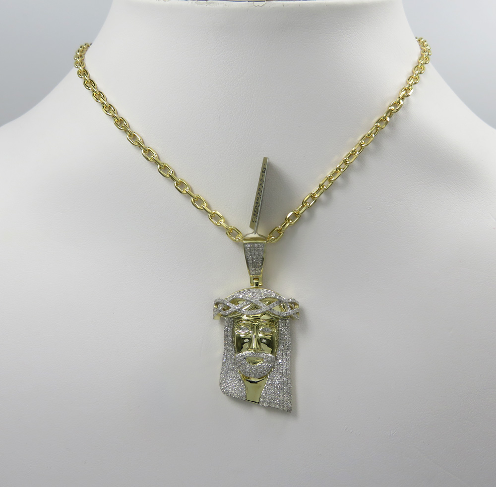 10k yellow gold large diamond jesus face pendant 0.90ct - Image 6