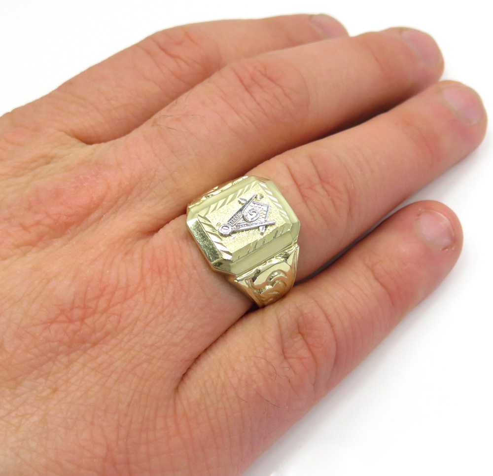 10k two tone gold diamond cut free mason g ring  - Image 4