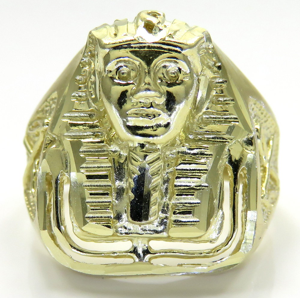 10k yellow gold medium king tut pharaoh head ring 