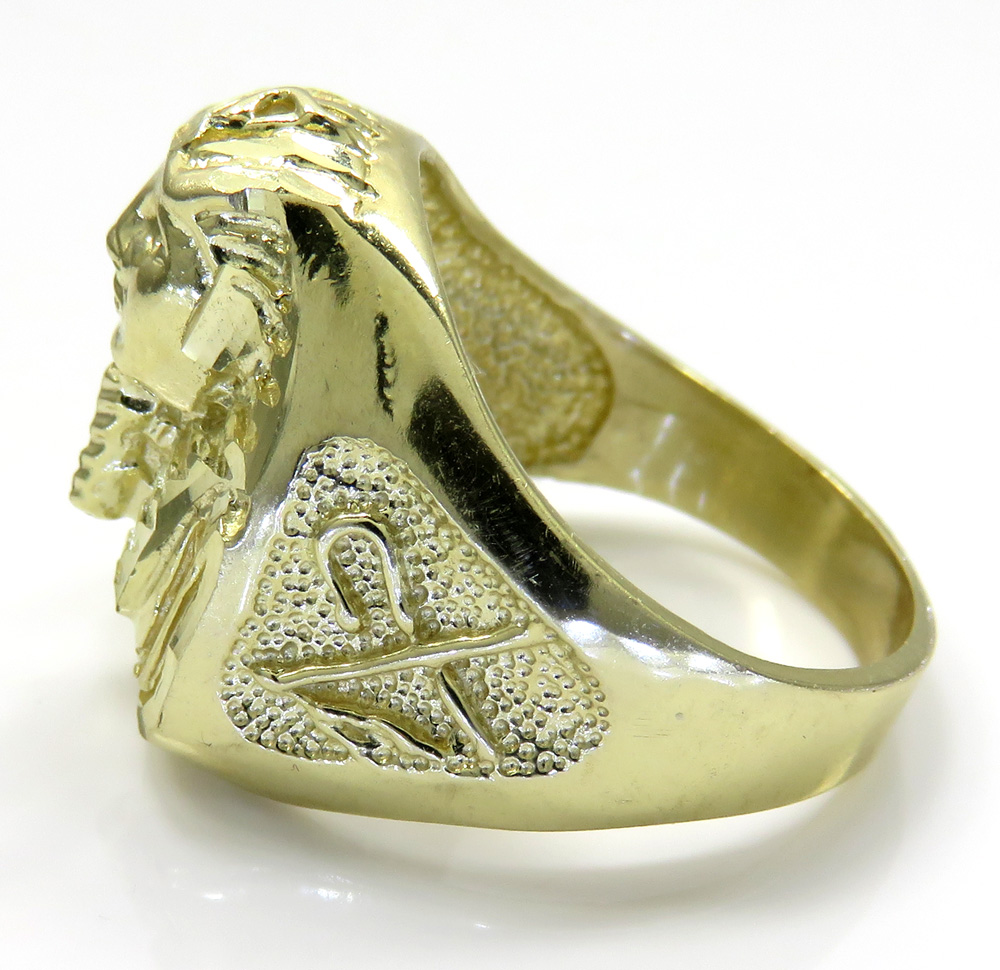 10K Solid Yellow Gold Shine Cut Egyptian King Tut Pharaoh Ring Size 10 