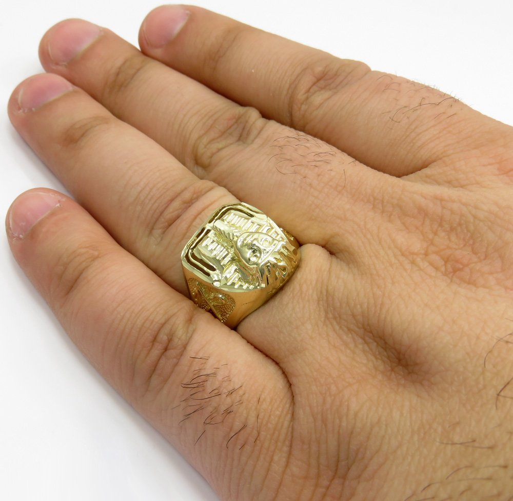 10k yellow gold medium king tut pharaoh head ring 