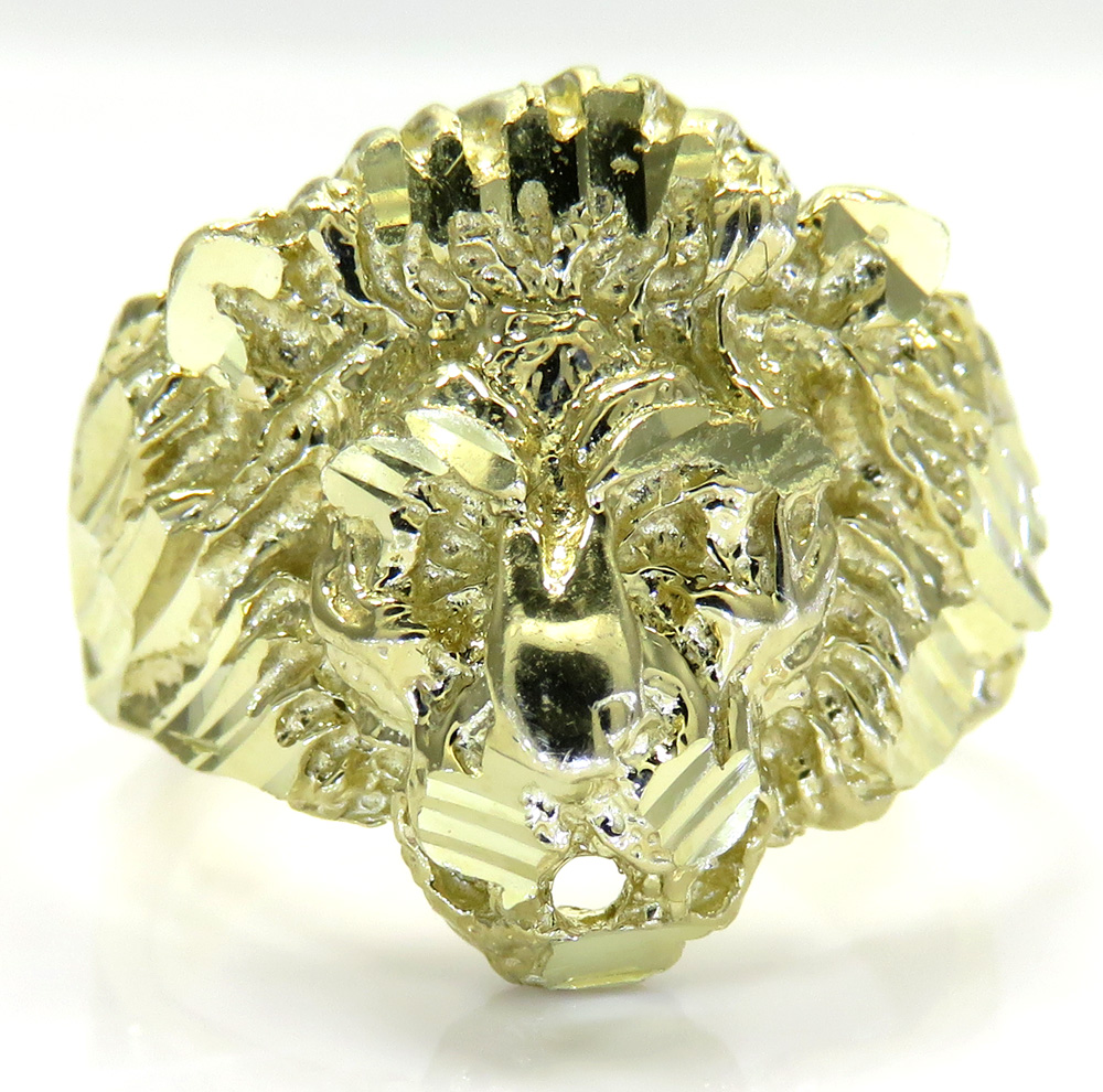 10k yellow gold diamond cut lion face ring 