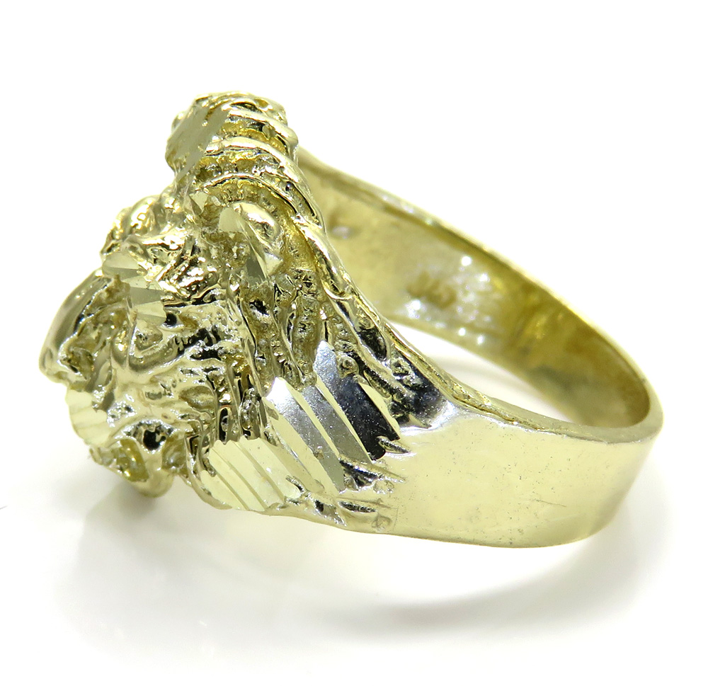 10k yellow gold diamond cut lion face ring  - Image 3