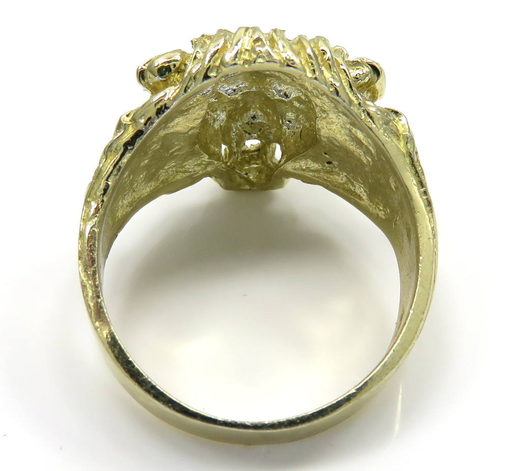 10k yellow gold diamond cut lion face ring 