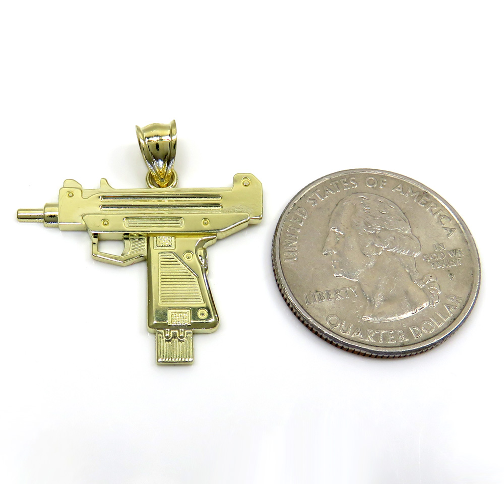 10k yellow gold small uzi pistol pendant - Image 2