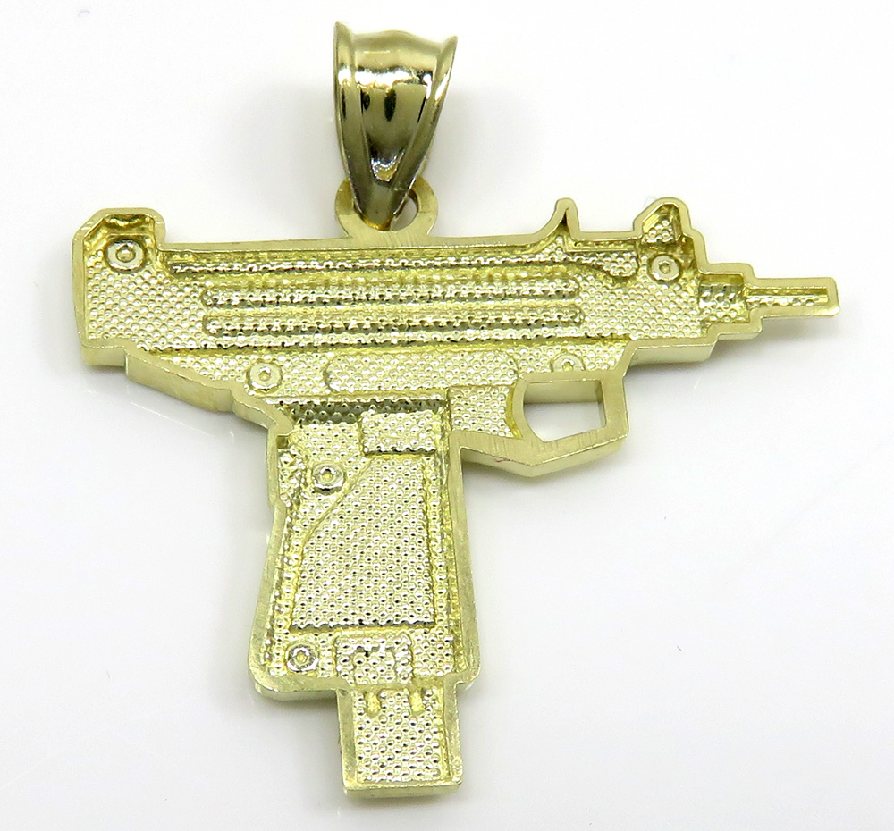 10k yellow gold small uzi pistol pendant 