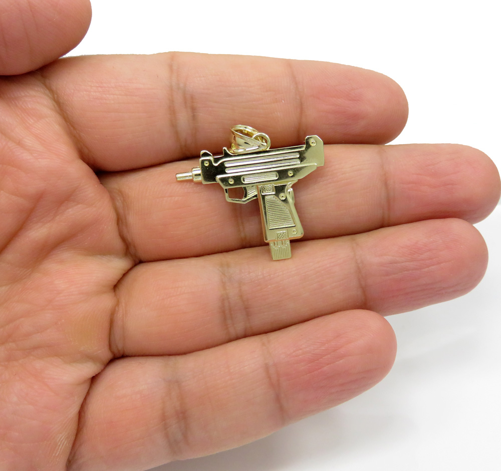 10k yellow gold small uzi pistol pendant 
