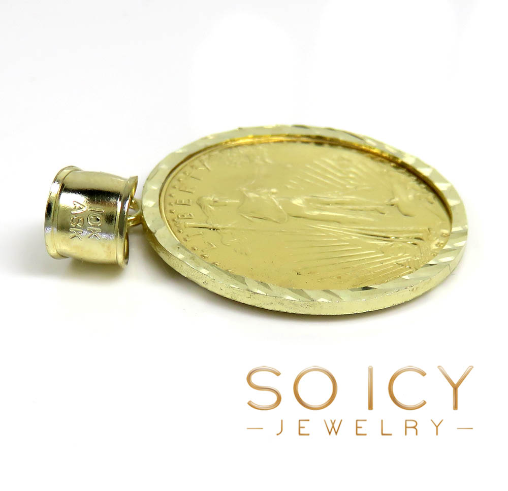 10k yellow gold small diamond cut lady liberty 1/4 oz coin pendant 
