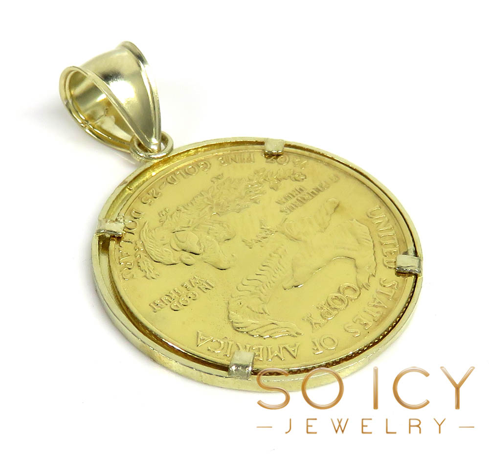 10k yellow gold small diamond cut lady liberty 1/4 oz coin pendant 
