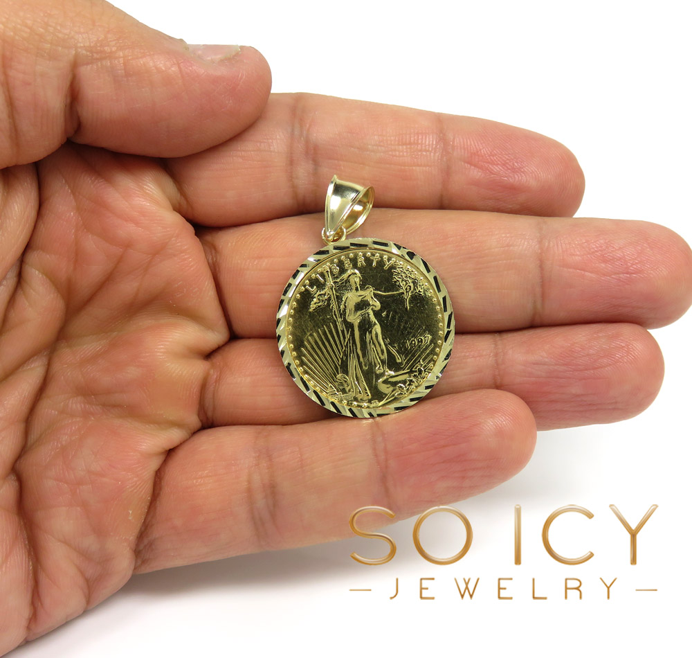 10k yellow gold small diamond cut lady liberty 1/4 oz coin pendant  - Image 5