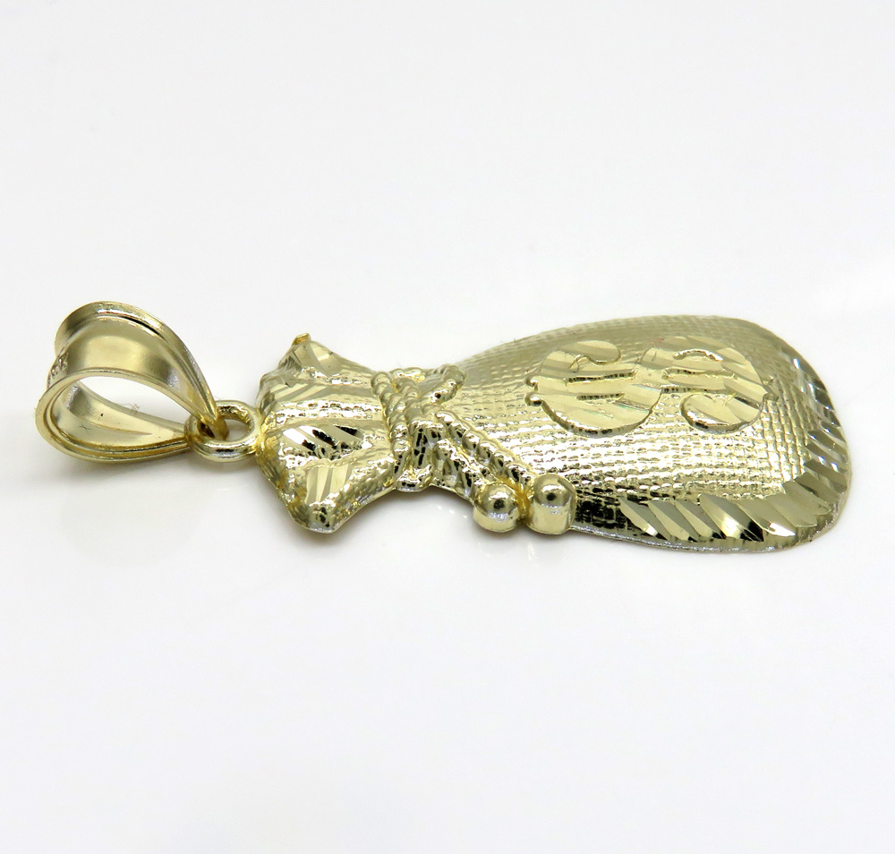 10k yellow gold diamond cut medium money bag pendant 