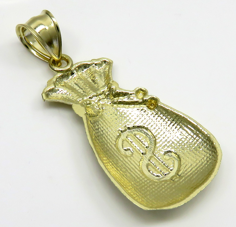 10k yellow gold diamond cut medium money bag pendant 