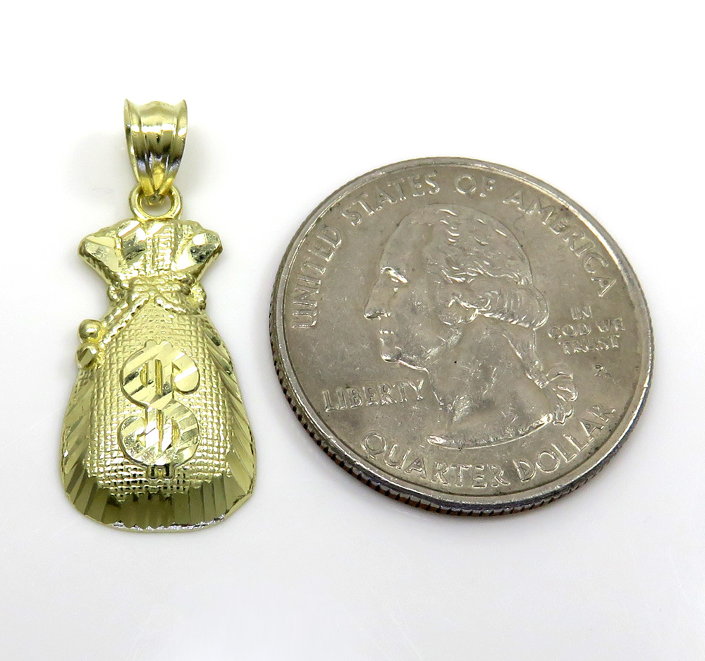 10k yellow gold diamond cut mini money bag pendant 
