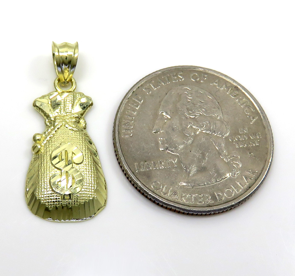 10k yellow gold diamond cut mini money bag pendant - Image 2