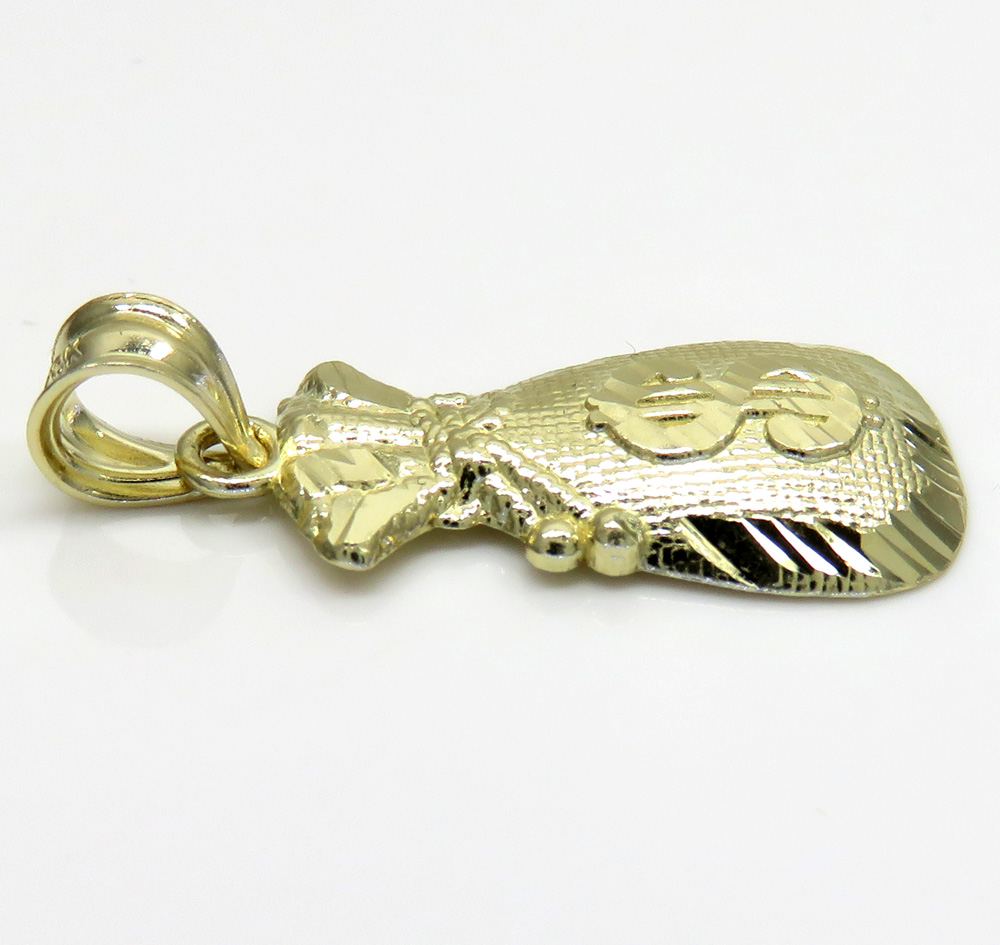 10k yellow gold diamond cut mini money bag pendant 
