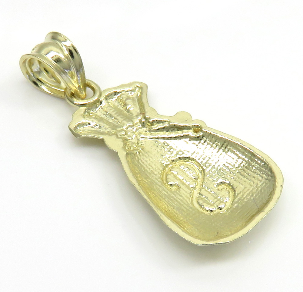 10k yellow gold diamond cut mini money bag pendant 