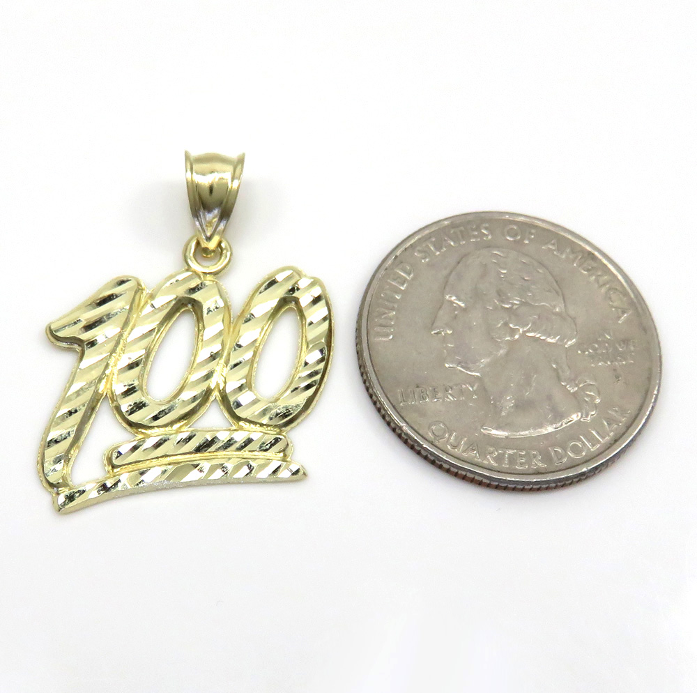 10k yellow gold diamond cut medium one hundred pendant