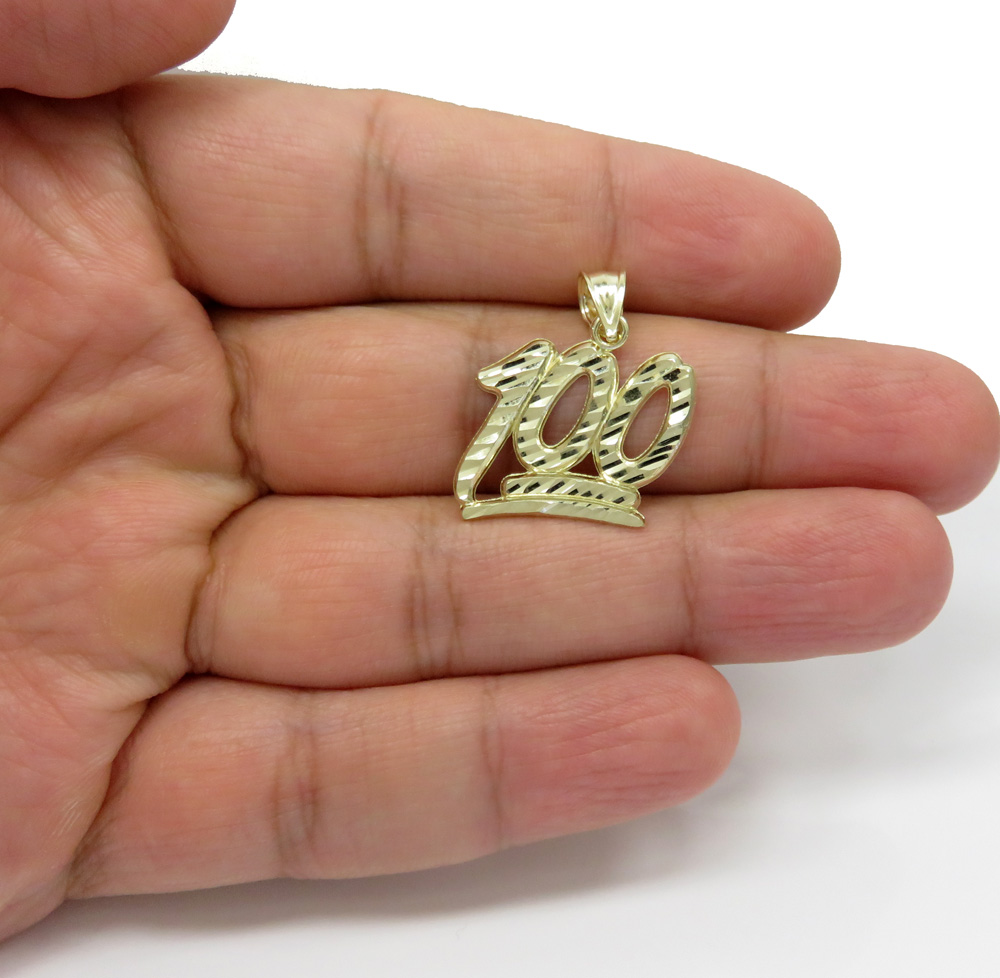 10k yellow gold diamond cut medium one hundred pendant