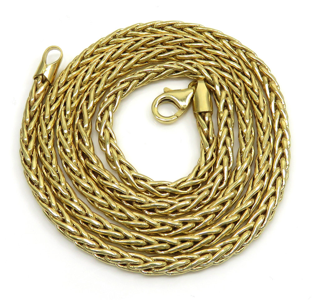10k yellow gold semi hollow wheat chain 22 inch 3.20mm