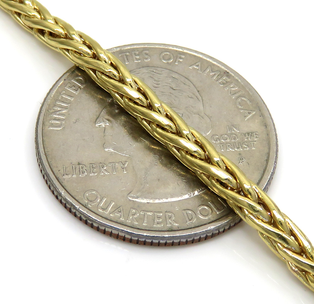 10k yellow gold semi hollow wheat chain 22 inch 3.20mm