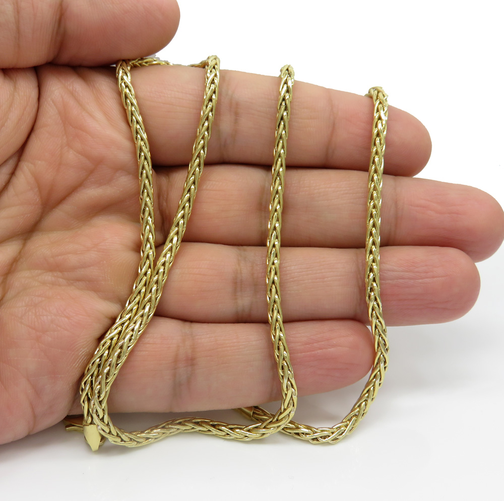 10k yellow gold semi hollow wheat chain 22 inch 3.20mm