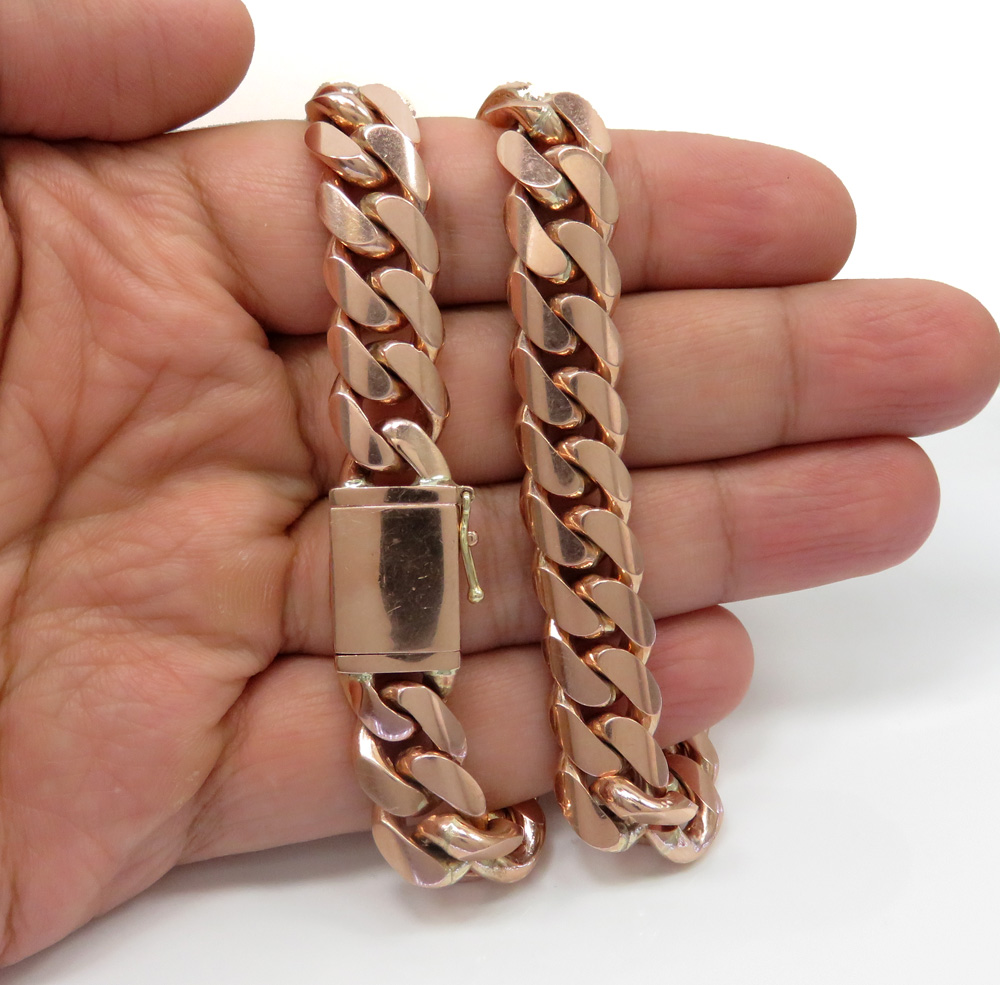 14k rose gold solid miami link chain 22-24