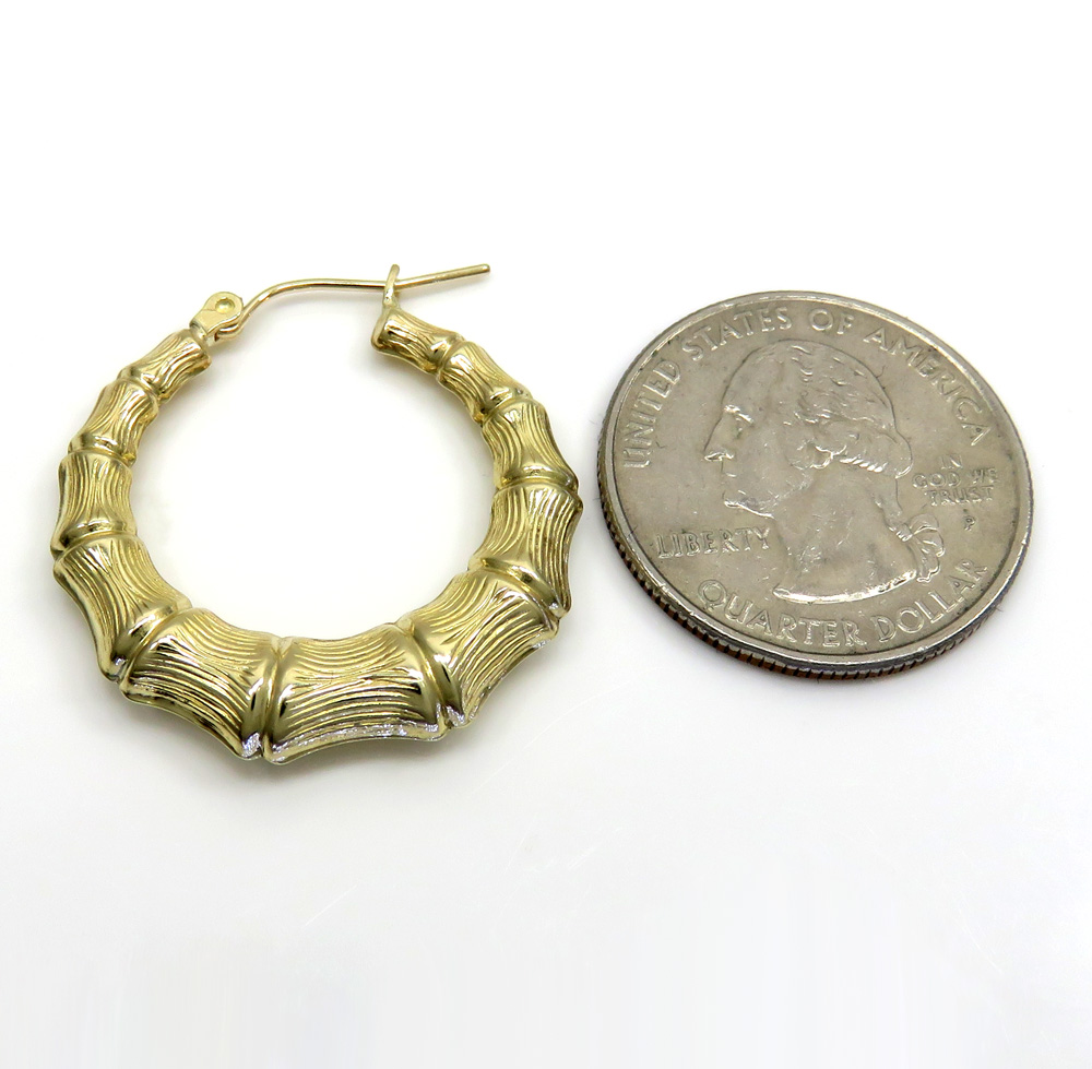 10k yellow gold hollow medium bamboo hoops 