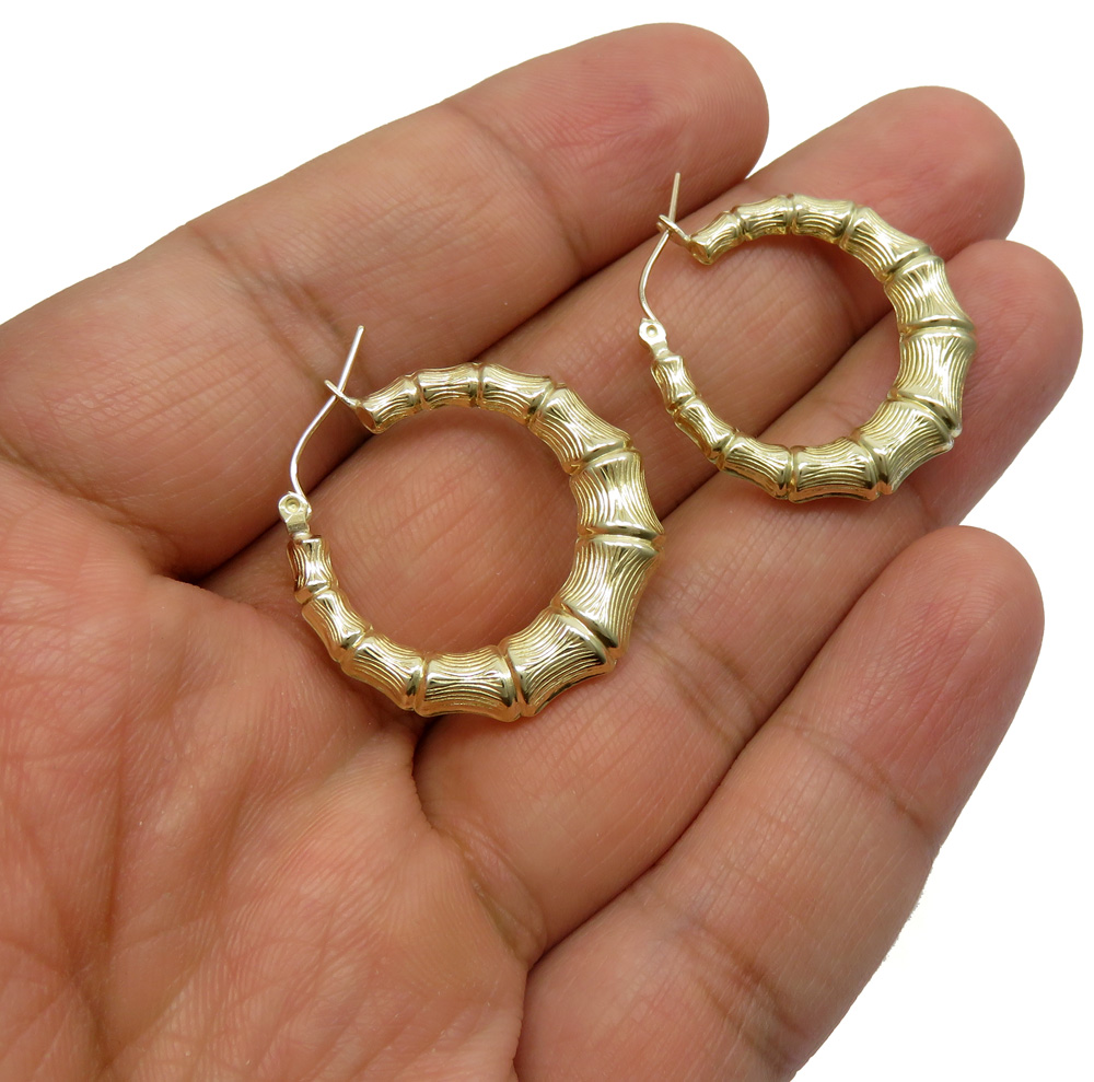 10k yellow gold hollow medium bamboo hoops 