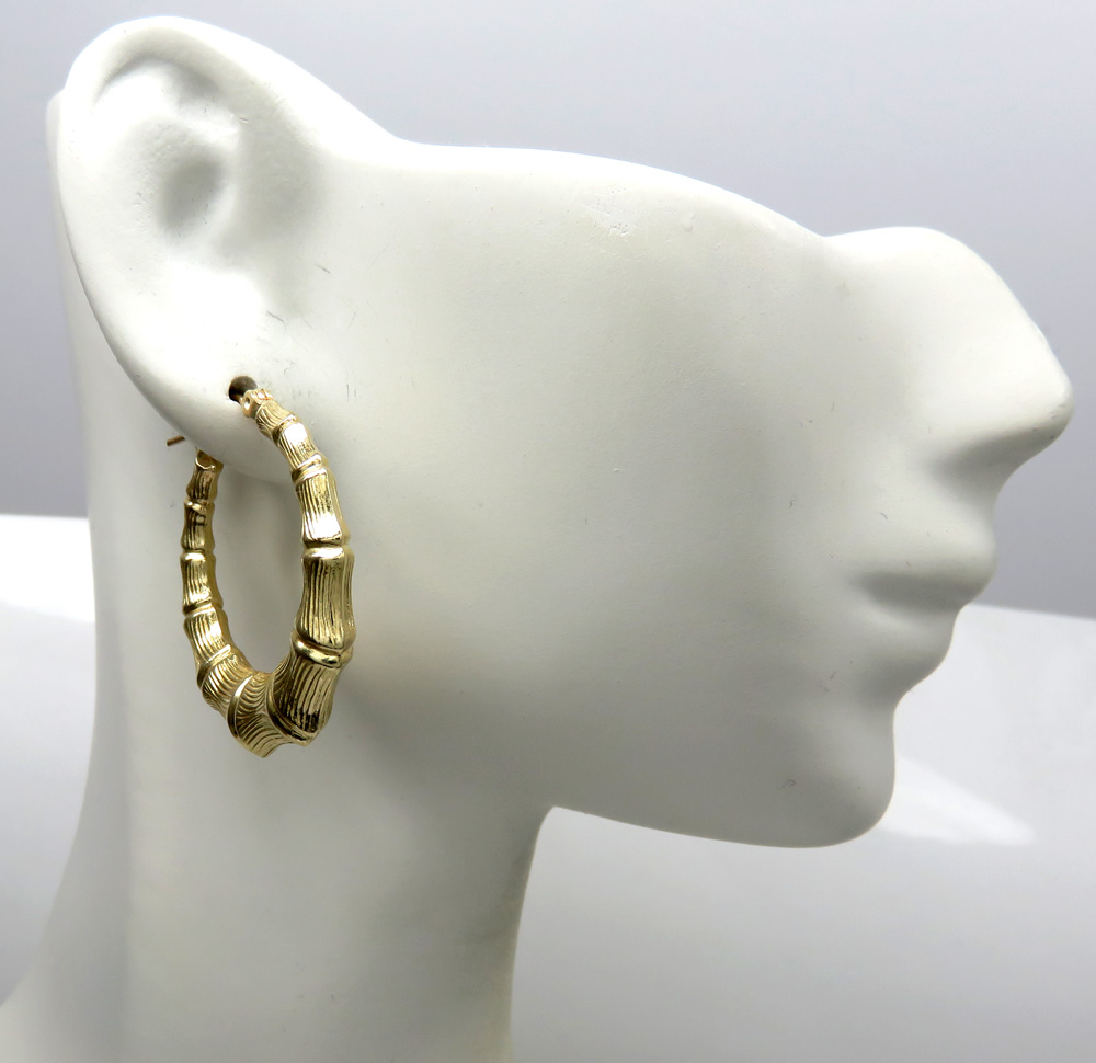 10k yellow gold hollow medium bamboo hoops  - Image 4