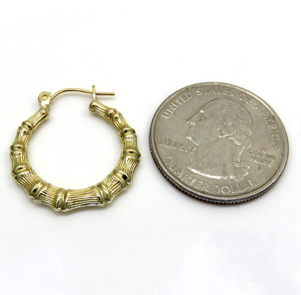 10k yellow gold hollow small bamboo hoops  - Image 2