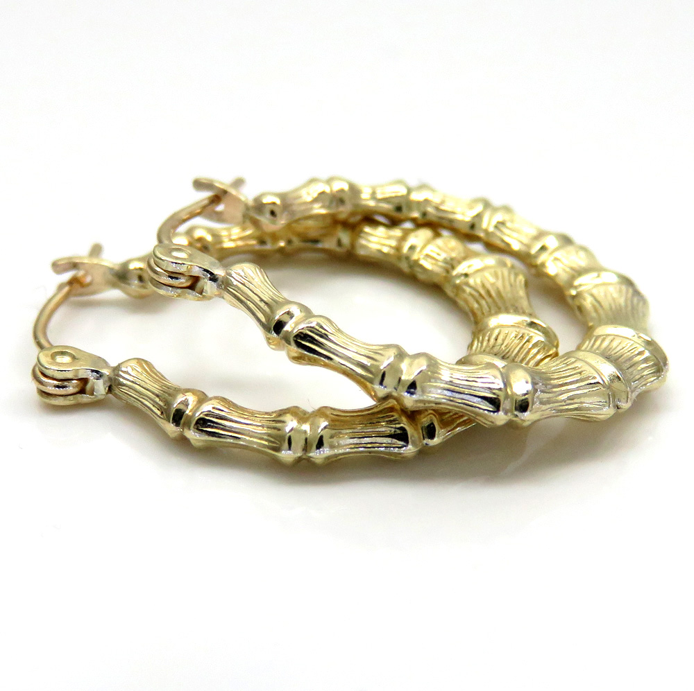 10k yellow gold hollow small bamboo hoops  - Image 3