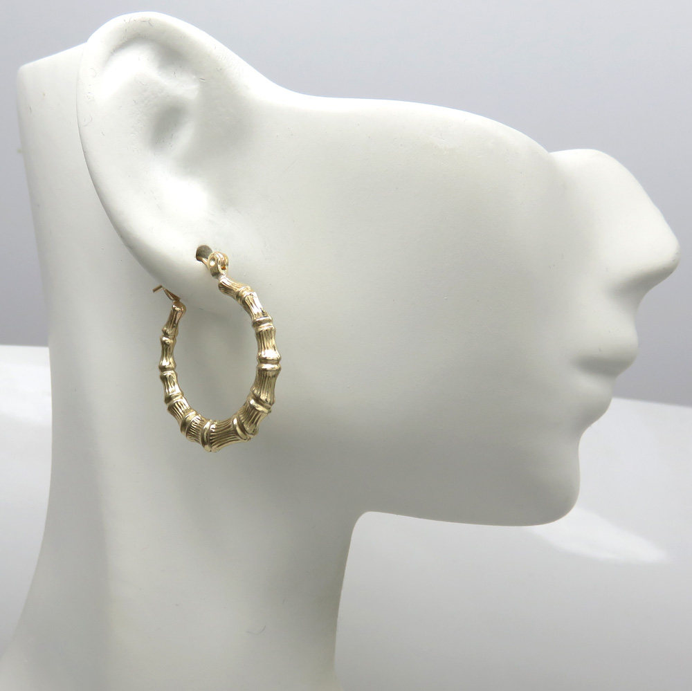10k yellow gold hollow small bamboo hoops 